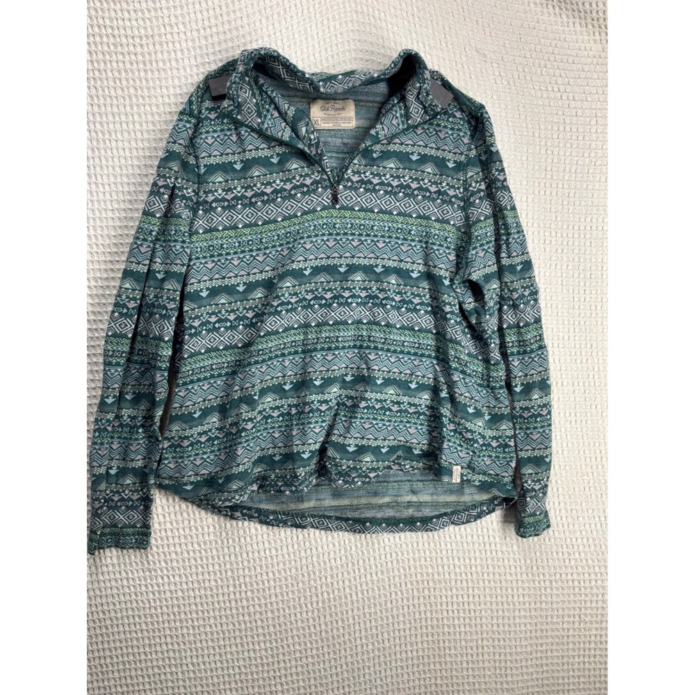 Southwestern Womens Old Ranch Quarter Zip Pullover XL Teal Green Multi